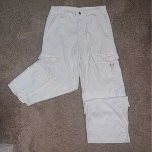 Cream cargo wide leg pants